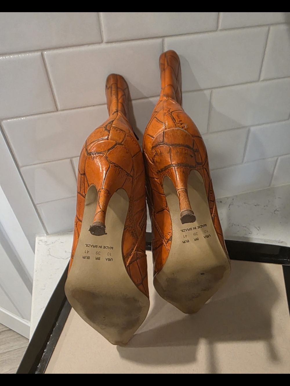 Women's Croc-Embossed Pointed Toe Ankle Boots - Orange - Picture 5 of 8